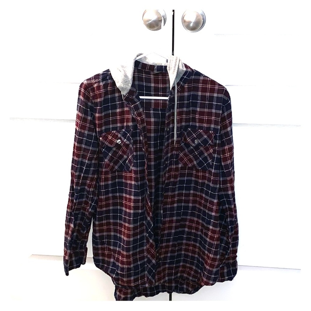 Hooded Flannel Long Sleeve Shirt (L)